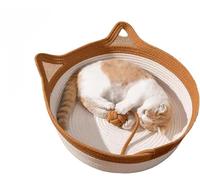 Cesta para Gatos,Cama De Mimbre Tejida Mano,Nido para Mascotas De Cuerda De AlgodóN con Cola De Juguete,Cama Nido para Gatos De SueñO Profundo,Comodidad Fresca para Gatos Perros PequeñOs De Interior