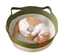 Cesta para Gatos,Cama De Mimbre Tejida Mano,Nido para Mascotas De Cuerda De AlgodóN con Cola De Juguete,Cama Nido para Gatos De SueñO Profundo,Comodidad Fresca para Gatos Perros PequeñOs De Interior