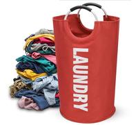 Cesta para la ropa de 90 l, cesta grande plegable para la colada, cesta para ropa de pie libre, cesta para lavadora plegable (rojo)