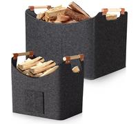 Cesta para Leña 2 Unidades 67L & 96L - Cestas de Fieltro con Asas, 50×32×40 cm & 60×40×40 cm, Bolsa Plegable para Chimenea, Madera, Juguetes o Mantas