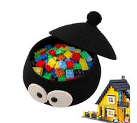 Cesta para mantas negra,Cesta negra para mantas - Cesta Esférica de Cuerda de Algodón con Tapa | Manta de dibujos animados, juguete, almohada, toalla, contenedor de almacenamiento para sala de estar y