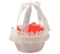 Cesta para niñas de flores en bodas, cesta de transporte con un de cinta, decoración de boda de cuento de, para jardín, césped, exterior, interior, hogar, hotel, exterior