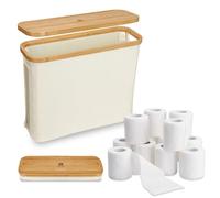 Cesta para Papel Higiénico con Tapa, Cesta de Almacenamiento de Papel Higiénico, Porta Rollos de Papel Higienico para 12 Rollos, Impermeable, Plegable, con Asas, Organizador Multiusos de Baño (Beige)