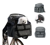 Cesta para Perros Bicicleta Delantera 5kg, cestas de Bicicleta para Perros y Gatos Plegable, Mochila Cesta de Bicicleta Delantera para Mascotas Camping (Gris)
