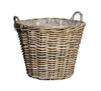 Cesta para plantas de ratán natural con asas, 42 cm, mimbre con lámina, decoración para jardín, cesta de mimbre trenzada