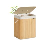 SONGMICS Cesto de la Ropa Sucia con Tapa, 2 compartimentos, 120 L, Cesta de Lavandería de Bambú, Plegable, con Bolsa Lavable Extraíble, Asas, para Lavandería, Dormitorio, Natural LCB014Y01