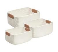 Cesta Pequeña Tejida De Algodón Co-n Decoración Borlas - Cuerda Dee Algo-dón Natural Cuero PU 27x22x10cm | Ba-sket Decorativo Con Tapa, Organizador Almacenamiento Tejido P- Estante D-e Baño, Mesa