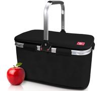 Cesta Picnic 20L - Cesta Plegable Termica con Marco de Aluminio, Cesta Bolsa Termica Mantiene el Frio 12h, Nevera Portatil con Cremallera Evita Fugas, Libre de BPA para Picnic, Camping, Negro Jaspeado