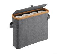 Cesta plegable de almacenamiento de papel higiénico con tapa y asa para 12 rollos de tela Oxford y marco de madera, organizador de baño con ventana lateral (gris)