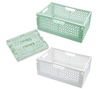 Cesta plegable grande 2 unidades 30 x 20 x 12 cm apilable y estable organizador para cocina baño y oficina colores verde matcha y blanco perla