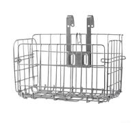 Cesta plegable para bicicleta con gancho, diseñada para montaje en manillar delantero o asiento trasero, construcción de hierro para mayor durabilidad y almacenamiento espacioso (plata fina)