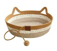 Cesta plegable para gatos, resistente al desgaste, de mimbre, con pelota de cuerda para jugar, lavable, nido para dormir, cama de ratán para gatos de interior de menos de 6 kg, rascador para gato