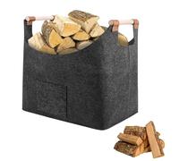 Cesta plegable para leña de fieltro con asas, cestas para leña para estufa, chimenea interior y exterior, soporte para extra grueso, bolsa de transporte para compras, madera, periódico