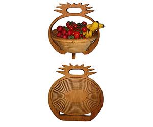 Cesta Plegable Piña Bambú,Hermosa 30 X 30cm de Madera Bambú Cuenco Redondo 3D Frutero Frutas Decoración Cajón Verduras Plato Fruta,Ideal También como Platillo para Ollas,Sartenes Etc. por la Técnica