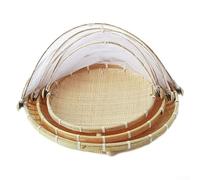 Cesta plegable tejida a mano natural con cubierta de red retráctil, contenedor multiusos para organizar frutas, pan, verduras, alimentos y pequeños elementos esenciales (pequeña)