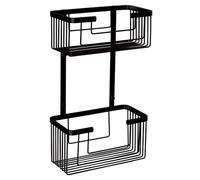 Cesta porta gel rectangular doble BLACK para baño o ducha para colgar. Con acabado en negro mate. Portageles para botes de gel, esponjas o champú
