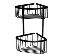 Cesta portagel de esquina, doble, BLACK para baño o ducha para colgar. Acabado en negro mate. Portageles para botes de gel, esponjas o champú