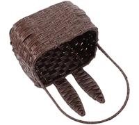 Cesta Portátil de Almacenamiento de Ratán Sintético, Orejas de Conejo | Tejida a Mano, Color Café, para Frutas y Pan Adecuado para Cocina, Picnics y Decoración de Pascua