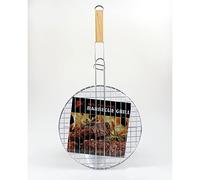 Cesta redonda para barbacoa con mango de madera, 30 cm, color plateado