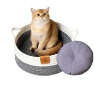 Cesta redonda para gatos - Accesorios para mascotas trenzados con alfombra | Cama de sueño para mascotas y cesta redonda para gatos - Para gatito conejo pequeño perro juguete almacenamiento de