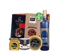 Cesta Regalo Extremadura Gourmet Sin Gluten Vino Blanco Árabe Loncheado de Lomo y Jamón Ibérico de Cebo Queso de Oveja Curado Miel Pura Natural Mermelada Cerezas Cesta Bambú - CORAZON EXTREMEÑO