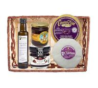 Cesta Regalo Gourmet Sin Lactosa Queso Semicurado y Natural de Cabra Aceite de Oliva Virgen Extra Miel Pura y Mermelada de Cereza Lote Artesano para Empresas Navidad Detalle Premium CORAZON EXTREMEÑO.