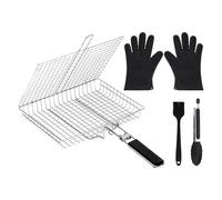 Cesta rodante para parrilla - Red de parrilla anidada de 12.6 x 18.3 pulgadas, juego de cestas de parrilla portátil, estante de acero inoxidable con cepillo de , cesta plegable para parrilla