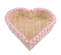 Cesta Tejida Cuerda de Papel en Forma de Corazón Xh25-451 | Organizador Rosa de Hierro, Textura Fina y Superficie Lisa, para Encimera y Mesa de Café