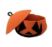 Cesta Tejida Halloween, con Funda Protectora Calabaza Cubo Golosinas, Contenedor Tejido Para Juguetes Dulces Llaves Dormitorio Salón