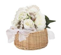 Cesta Tejida Pequeña De Flores | Almacenamiento de Caramelos con Asa Perlada - Cesta para Tarjetas de Boda - para Tarjetas de Felicitación, Damas de, Decoradores y Decoración del Hogar