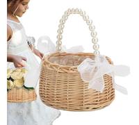 Cesta Tejida Pequeña De Flores,con Asa de Perlas,Cesta para Tarjetas de Boda | para Tarjetas de Felicitación, Damas de, Decoradores y Decoración del Hogar