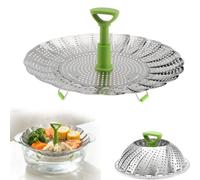 Cesta vaporera extensible de acero inoxidable con centro retráctil (*m) | Cesta vaporera extensible para ollas, apta para ollas de diversos tamaños. Ideal para cocinar al vapor verduras, pescado y