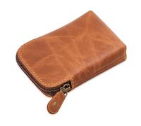 CestAntiQ Funda de cuero de grano completo para cartas de juego con cremallera para póquer y puente, accesorio de viaje seguro, multiusos, compatible con soporte de tarjetas, color marrón