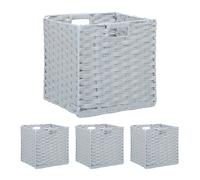 Relaxdays Cestas Almacenaje, Set 4, Cajas Organizadoras Plegables, Diseño Trenzado, 31x32x30cm, Ropa, Plástico, Gris, Hierro