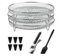 Cestas apilables para freidora de aire caliente, 3 unidades, acero inoxidable, accesorios con abrazadera y cepillo, rejilla de diámetro 20 cm, cesta redonda para freidoras de aire caliente de 4,2QT