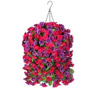 Cestas colgantes con flores artificiales para plantas de interior y exterior, seda sintética, enredaderas de gloria matutina, arreglo de plantas verdes sintéticas para jardín y patio (rosa rojo