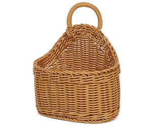 Cestas colgantes con mango, cesta de almacenamiento colgante Bolsa colgante Cestas de pared de mimbre tejida tejida, cestas de mimbre colgantes pequeñas, cesta de pared colgante ovalada para organiza