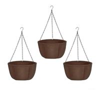 Cestas colgantes para flores, paquete de 3 macetas para exteriores con cadena inoxidable, macetas colgantes redondas para jardín, patio, balcón, plantas, decoración de flores (12 pulgadas)
