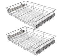 Cestas de alambre de cierre suave para cocina, paquete de 2, extraíbles de 400 mm de ancho, plateadas, ampliables Sto Solut y despensa