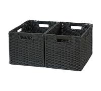 Cestas de almacenamiento de ingredientes naturales, cestas plegables de papel para organización, cestas resistentes con asas, organizadores de armario y bandeja, cestas plegables para ropa (negro, L)