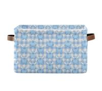 Cestas de almacenamiento de monstruos a cuadros azul pastel, organizadores plegables e impermeables y cesta de almacenamiento con asa resistente, juego de 2 para organizar suéteres de tela para ropa