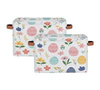 Cestas de almacenamiento plegables para estantes y armarios, con bonitos huevos de Pascua, flores, organizador con asas, caja de almacenamiento plegable de tela para dormitorio, ropa, sala de juegos
