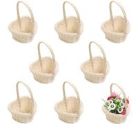 Cestas de Flores de Boda, 8 Piezas Cestas de Mimbre con Asa, Cesta de Picnic Mini, Mini Cestas Tejidas Cesta de Flores, Cestas de Boda Trenzadas para La Decoración Del Jardín Del Hogar(Blanco)