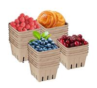 Cestas De Fresa, Cesta De Fibra De Pasta Natural Reutilizable 30pcs | Suministros De Mercados De Productores Apilables Ventilados, Cartones De Frutas De Cartón, Cestas De Bayas Para Fiesta