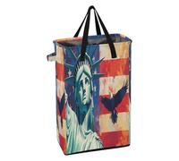 Cestas de lavandería con asas, cestas plegables para toallas para niños, para dormitorio, bandera del día de los presidentes de Estados Unidos y Lady Liberty