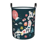 Cestas de lavandería con estampado de mapa de Japón con simbo cultural con asas, cesta decorativa para almohadas de sala de estar, mantas, ropa