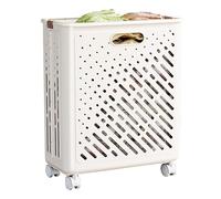 Cestas de lavandería Grandes, Cesta de lavandería con Ruedas y Mango, Plegable, Material de plástico, Cesta de Ropa Sucia para lavandería y Dormitorio, diseño Hueco (Blanco, 50x38x21cm/20x15x9in)