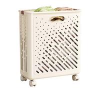 Cestas de lavandería Grandes, Cesta de lavandería con Ruedas y Mango, Plegable, Material de plástico, Cesta de Ropa Sucia para lavandería y Dormitorio, diseño Hueco (Beige, 50x38x21cm/20x15x9in)