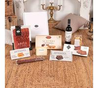 Cestas de Navidad, Regalos y Lotes Gourmet | LOTE EMPRESA 045-25 / con vino ecológico Tempranillo, ibéricos, queso curado y dulces artesanos en caja regalo personalizada empresa