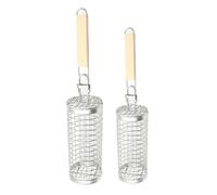 Cestas de parrilla anidables para barbacoa, cesta para al aire libre, herramientas plegables de acero inoxidable con mango de madera para verduras y camarones